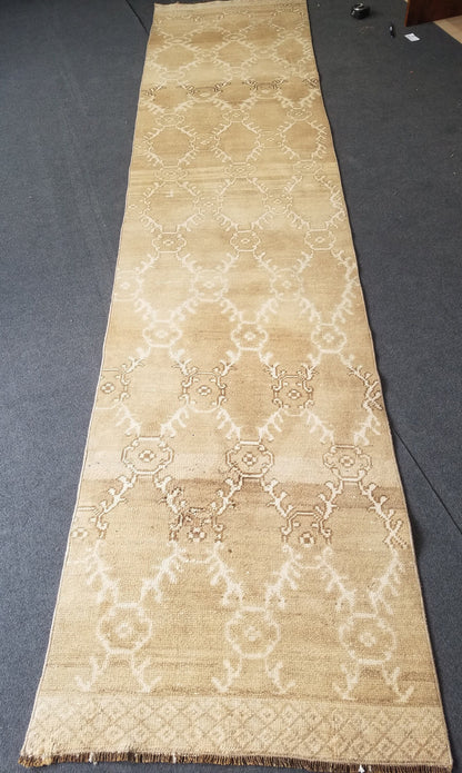 Oushak runner rug, earth tone runner rug, 2.8 x 11.5