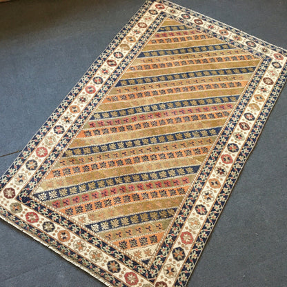 3.5 x 6 feet handmade brown large kitchen rug, living room vintage rug