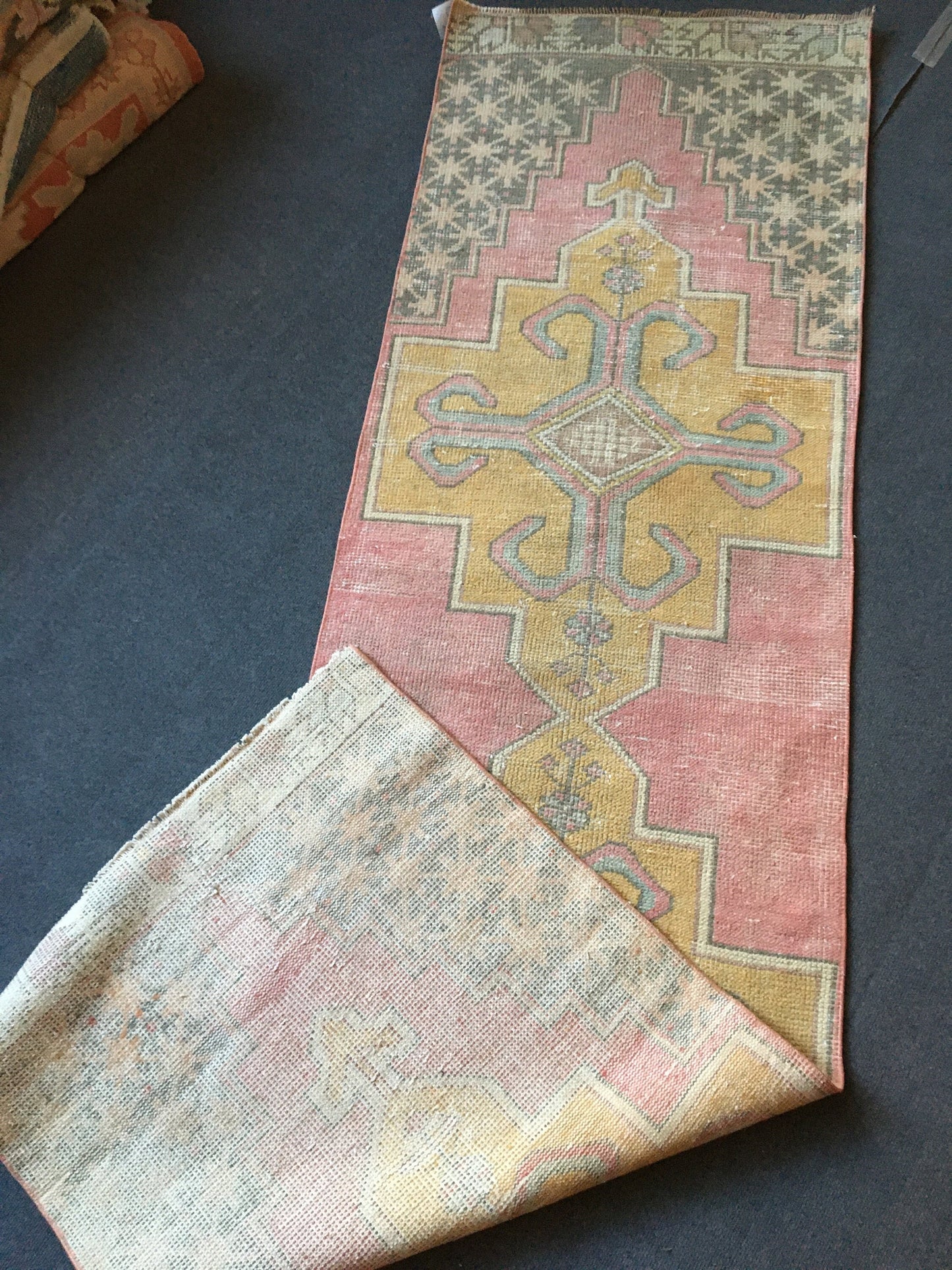 2.5 x 9 wool muted color pink runner rug, turkish handmade long runner rug,