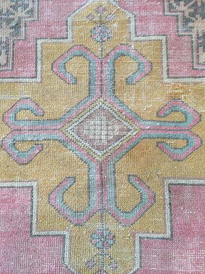 2.5 x 9 wool muted color pink runner rug, turkish handmade long runner rug,