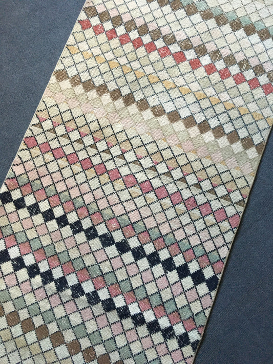 3x6 feet handmade rainbow color vintage runner, turkish floor runner rug, oushak wool old muted rug, kitchen area middle runner, laundry rug
