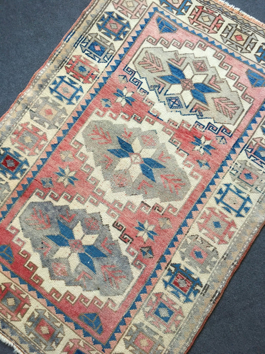 3x4.4 feet turkish wide area rug, blue vintage bedroom floor rug, oushak large living room rug, handmade hallway colorfull rug, kitchen rugs
