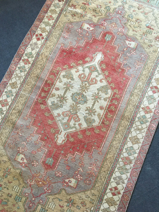 3x7 feet muted color handmade turkish rug, wool vintage oriental bohemian middle rug,kitchen area brown anatolian rug, living room floor rug