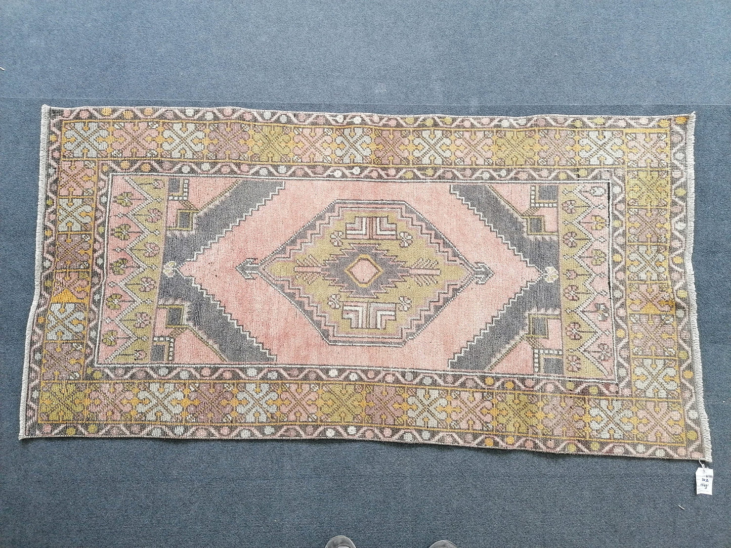 3 x 5.10 Turkish pastel rug, faded vintage rug, oushak rug unique handmade rug