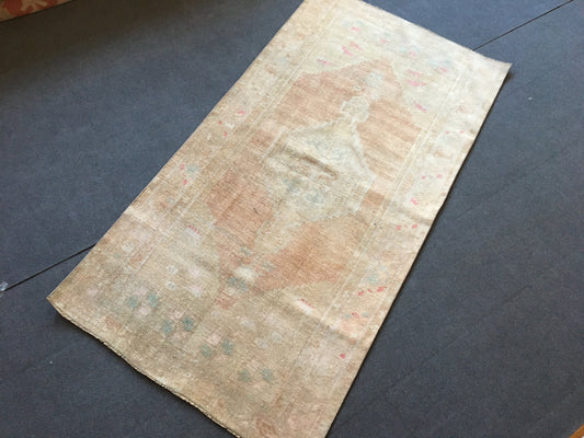 3x6 feet turkish rug, vintage turkish soft color rug, faded oushak rug,kitchen area rug, vintage anatolian rug, hand made middle floor rug