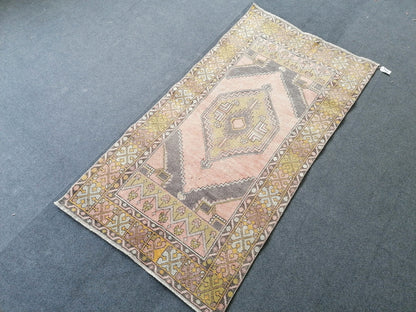 3 x 5.10 Turkish pastel rug, faded vintage rug, oushak rug unique handmade rug