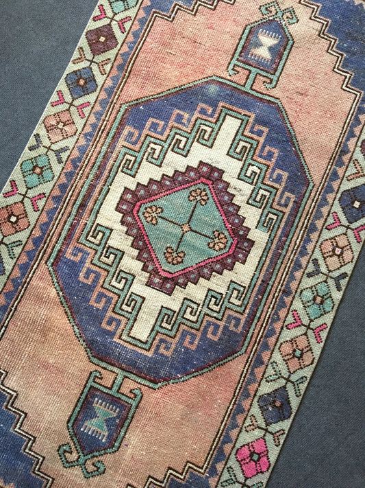 3x5 feet small turkish rug, natural vintage wool rug, entryway medium size rug, bedroom turkish rug, faded blue oushak kitchen floor rugs