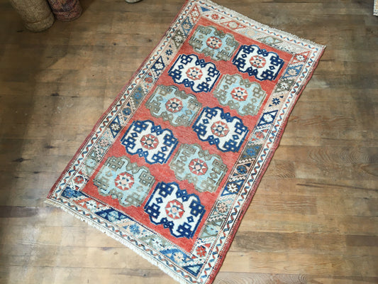 3x5 feet oushak wool rug, vintage handmade floor rug, turkish rug,kitchen rug, bohemian rug, red faded dining area rug, natural bedroom rugs