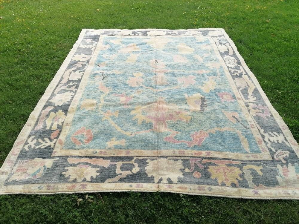 8.7 x 9.3  vintage Oushak rug, turkish rug, living room rug, handmade wool anatolian rug