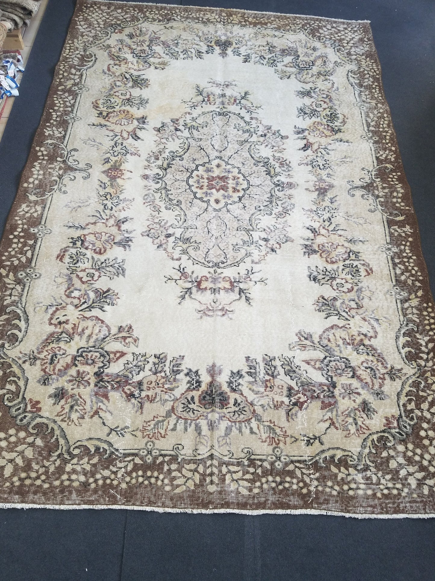 7x10 oushak wool rug, turkish handmade oversize area rug, muted living room rug,