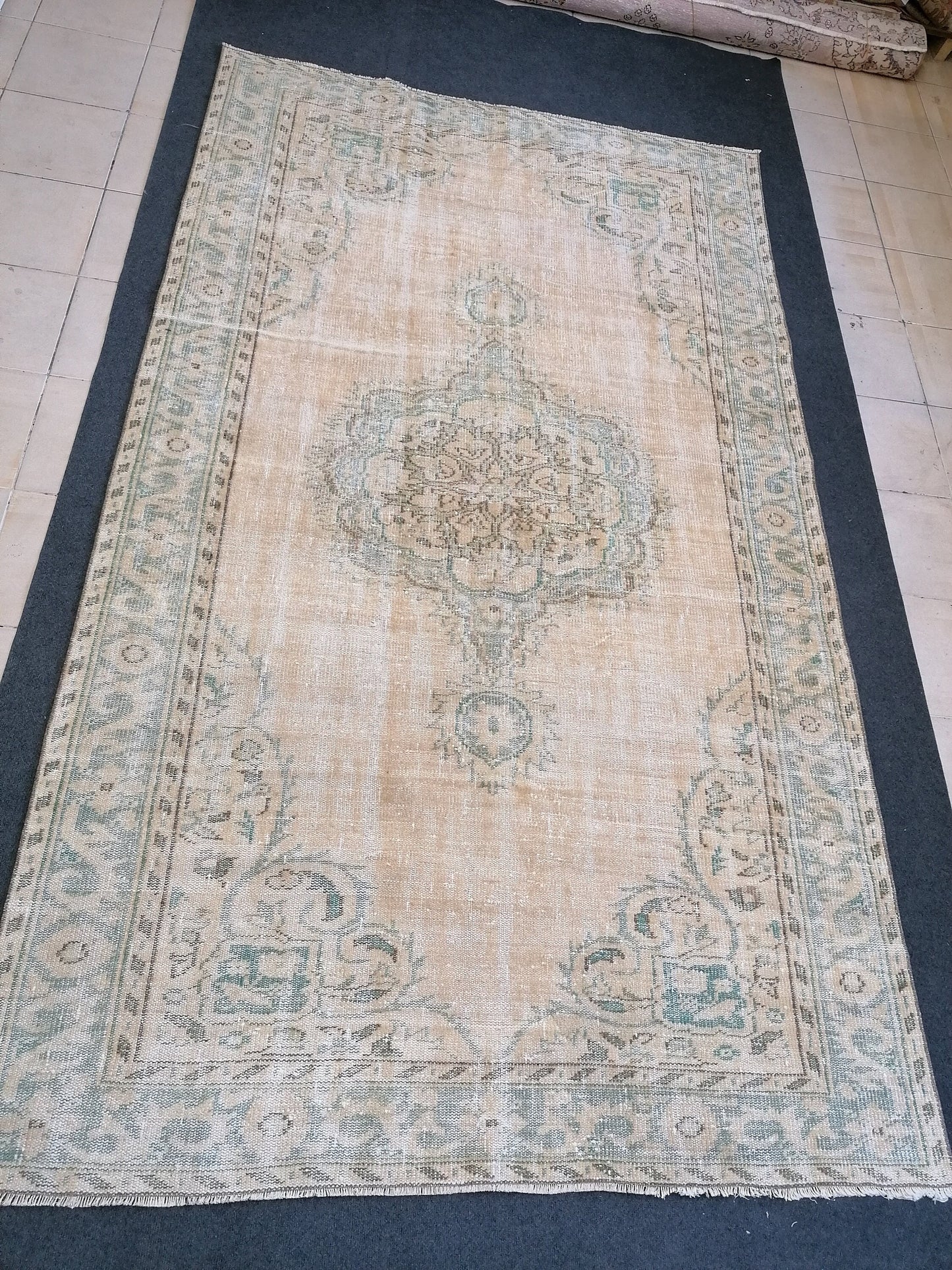 6x10 large vintage rug, rustic oushak rug, distressed turkish handmade