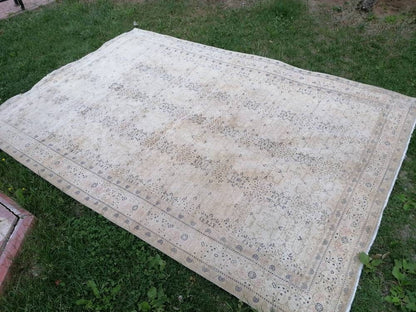 6.5 x 9.5 feet vintage area rug, large handmade rug, wool oushak