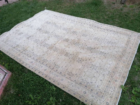 6.5 x 9.5 feet vintage area rug, large handmade rug, wool oushak