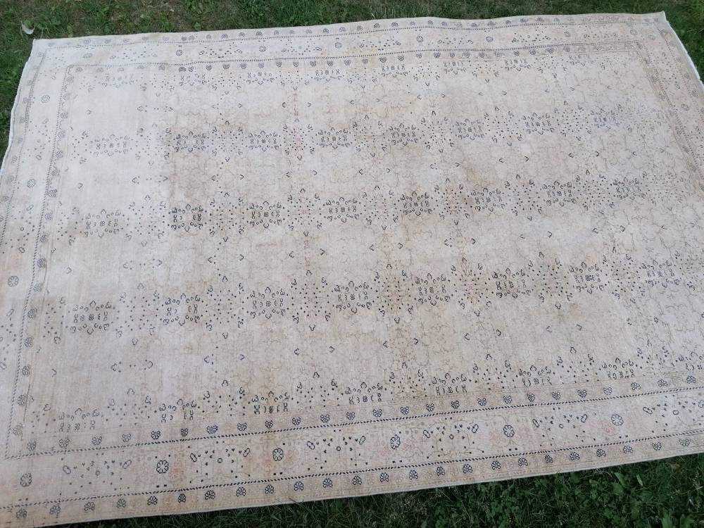 6.5 x 9.5 feet vintage area rug, large handmade rug, wool oushak