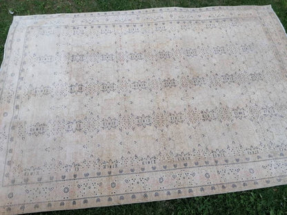 6.5 x 9.5 feet vintage area rug, large handmade rug, wool oushak