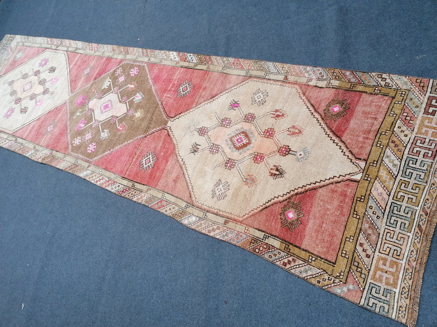 3.7 x 13 oushak runner rug, vintage runner, handmade runner, turkish rug,