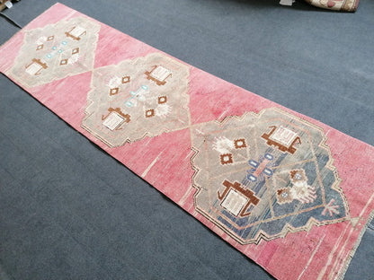 Pink runner rug 2.10 x 10.2 turkish vintage runner rug, hallway runner rug,kitchen runner rug