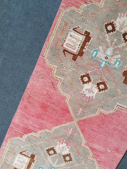 Pink runner rug 2.10 x 10.2 turkish vintage runner rug, hallway runner rug,kitchen runner rug