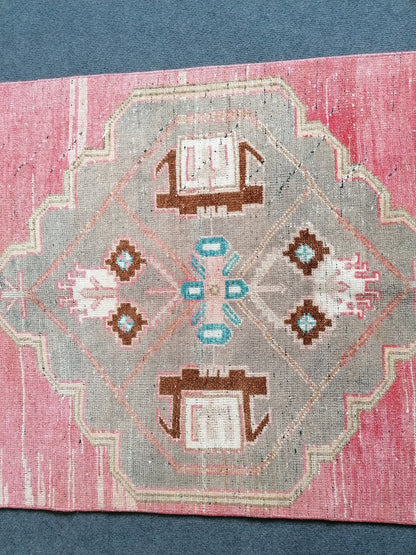 Pink runner rug 2.10 x 10.2 turkish vintage runner rug, hallway runner rug,kitchen runner rug