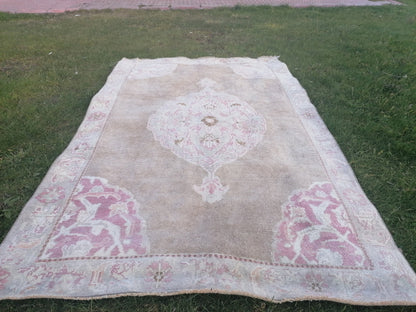 4.6 x 7.6 turkishrug, neutral oushak area rug,Hand-knotted rug
