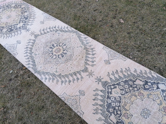 3 x 13 ft turkish long lounge runner rug, vintage oversize corridor oushak runner rug