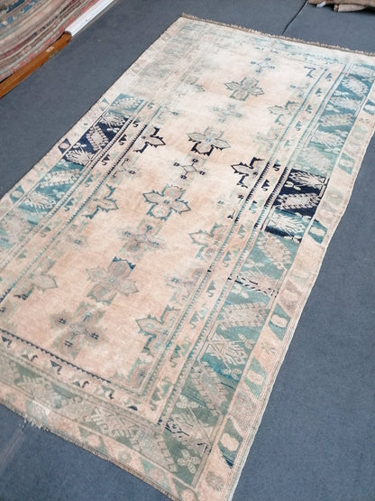 5 x 8.10 Muted oushak rug  turkish rug,vintage wool rug, handmade rug,