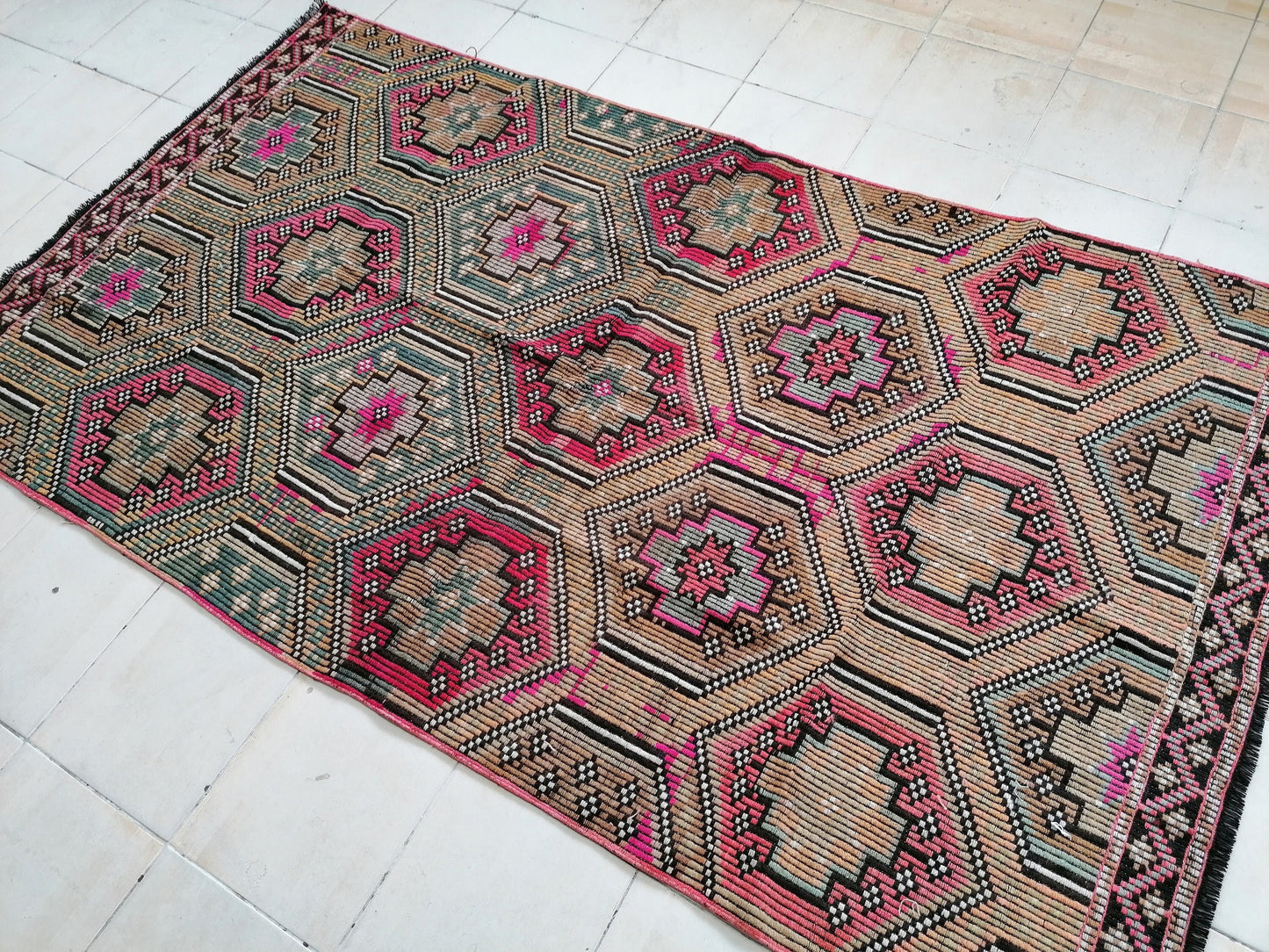 8.6 x 4.10 Flatwoven with embroidery rug turkish handmade rugs vintage turkish rug oushak rug, wool rug