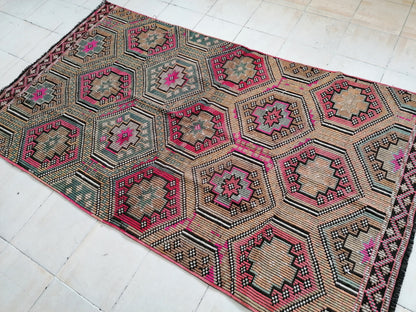 8.6 x 4.10 Flatwoven with embroidery rug turkish handmade rugs vintage turkish rug oushak rug, wool rug