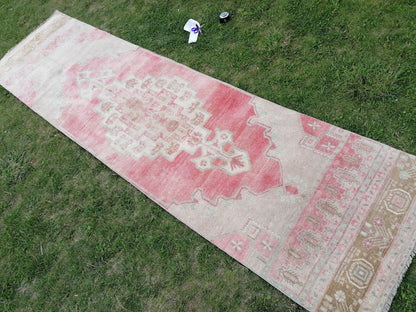 2.11 x 10.10 turkish runner wool rug, vintage runner rug, vintage oushak rug unique handmade