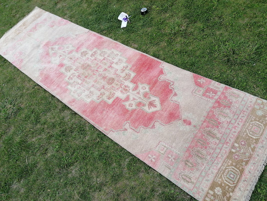 2.11 x 10.10 turkish runner wool rug, vintage runner rug, vintage oushak rug unique handmade