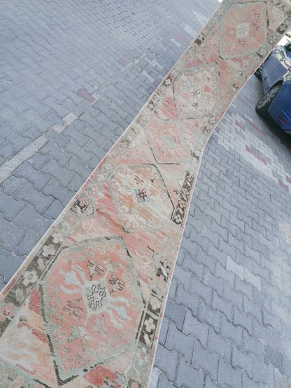 2.11 x 16.8 Oushak runner rug.  turkish oushak runner rug, vintage runner rug,