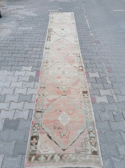 2.11 x 16.8 Oushak runner rug.  turkish oushak runner rug, vintage runner rug,