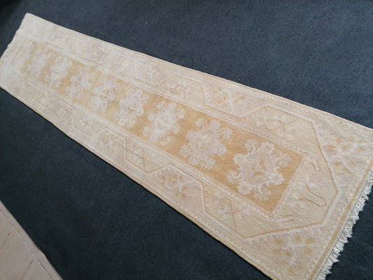 2.6 x 10.4 muted color runner rug, faded runner rug, turkish soft runner,