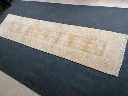 2.6 x 10.4 muted color runner rug, faded runner rug, turkish soft runner,