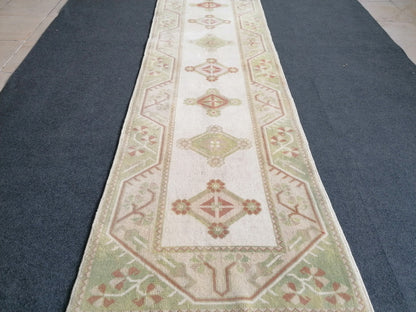 Pastel green  runner rug, 2.5 x 9.5 faded runner rug, turkish runner rug, vintage runner rug,
