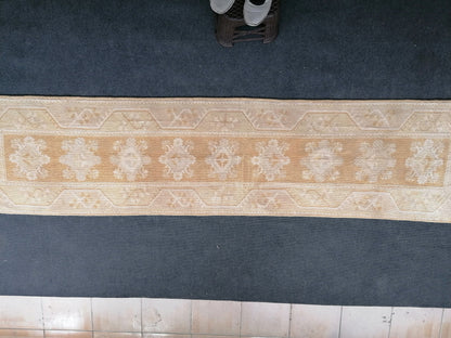 2.6 x 10.4 muted color runner rug, faded runner rug, turkish soft runner,
