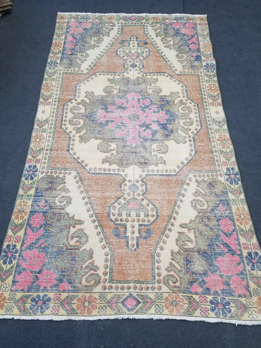 4 x 7.3 Vintage rug,turkish oushak area rug, soft colors turkish rug