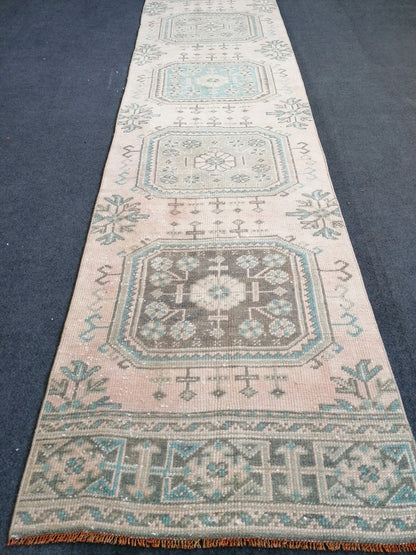 2.6 x 10.8 turkish runner rug, vintage oushak runner rug ,kitchen runner rug, hallway runner rug