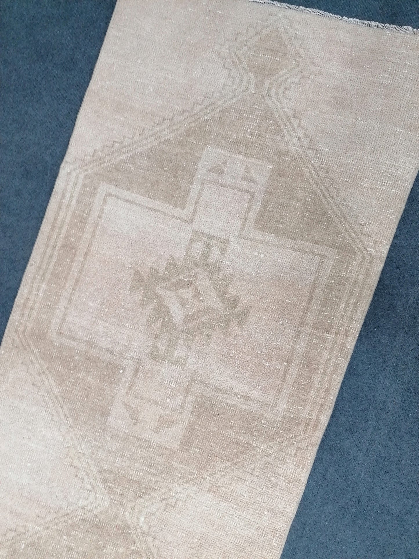2.8 x 11.8 oushak runner rug, muted vintage runner rug, Neutral turkish runner rug, handmade rug