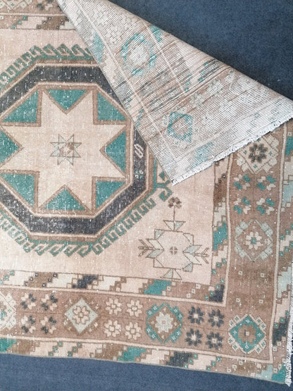 4.8 x 12.7 oushak turkish runner rug, vintage turkish runner rug, oushak vintage rug,