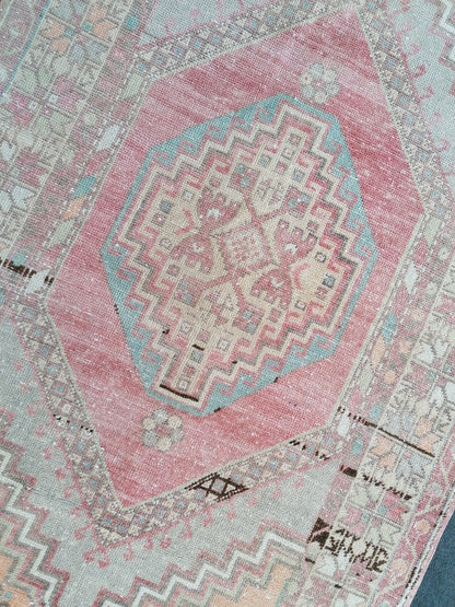 3.7 x 6.6 pastel vintage handmade wool rug, turkish rug, oushak vintage rug,