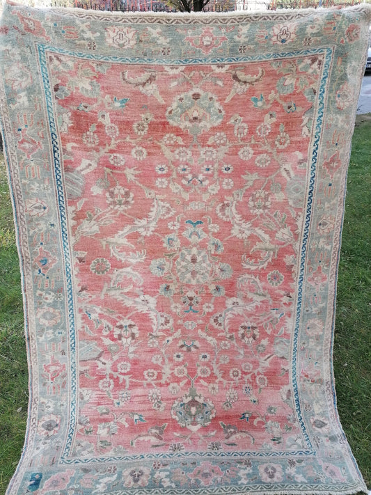 Anatolian turkish rug 4.7 x 6.8 turkish vintage rug, pink color rug,