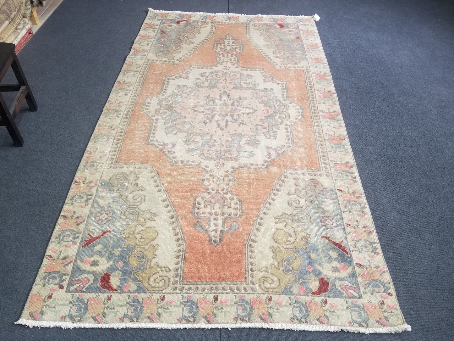 4 x 7.7 Pastel vintage rug, vintage handmade wool rug, oushak rug, rustic distressed rug