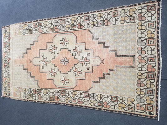 3.6 x 6.6 Pastel turkish rug, vintage area rug, oushak rug, wool rug,  handmade rug