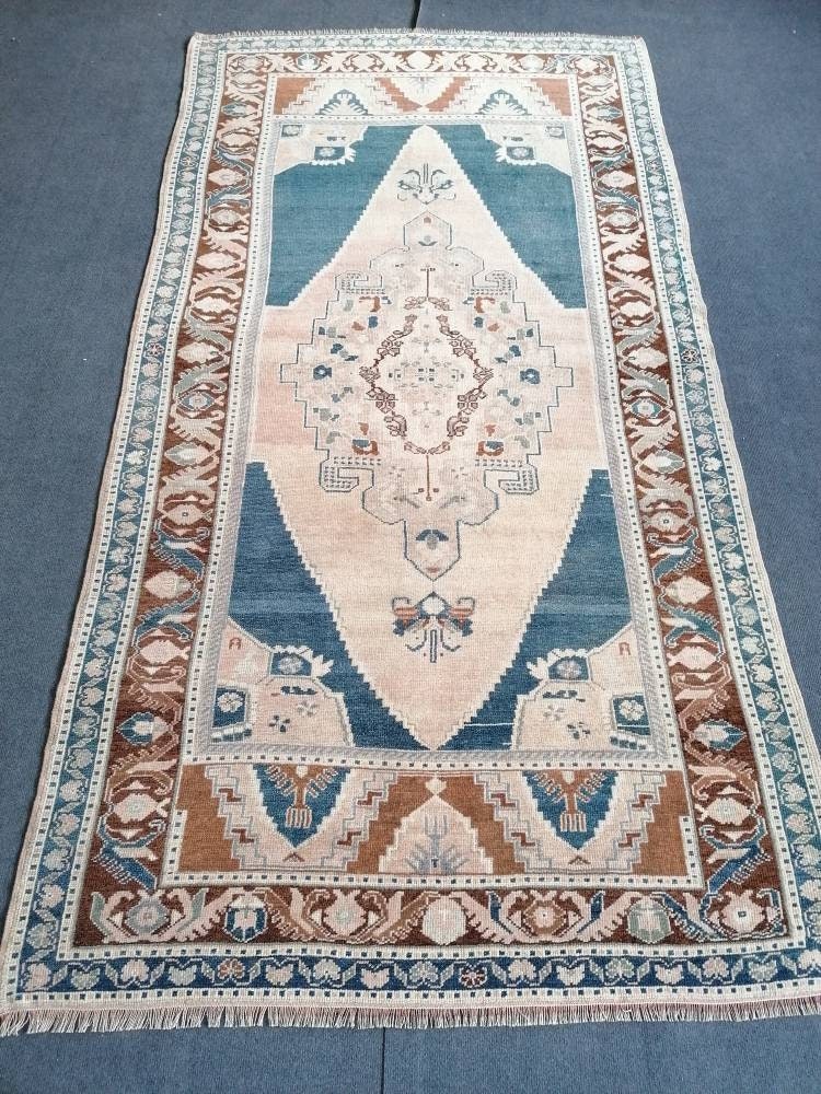 Oushak turkish wool rug 4.5 x 8.3 turkish handmade rug, vintage rug