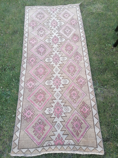 Turkish runner rug, vintage wool rug 2.9 x 6.5 vintage oushak runner rug unique hand made rug