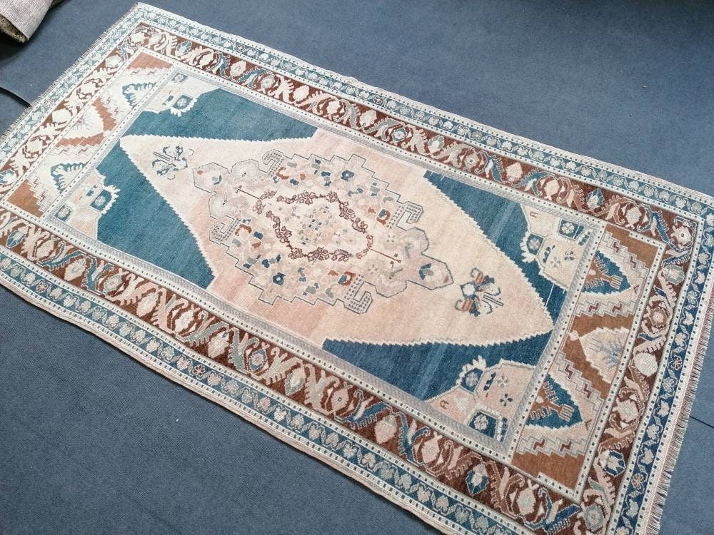 Oushak turkish wool rug 4.5 x 8.3 turkish handmade rug, vintage rug
