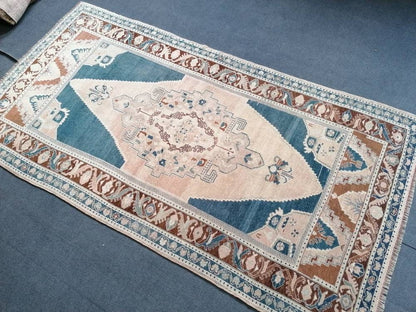 Oushak turkish wool rug 4.5 x 8.3 turkish handmade rug, vintage rug