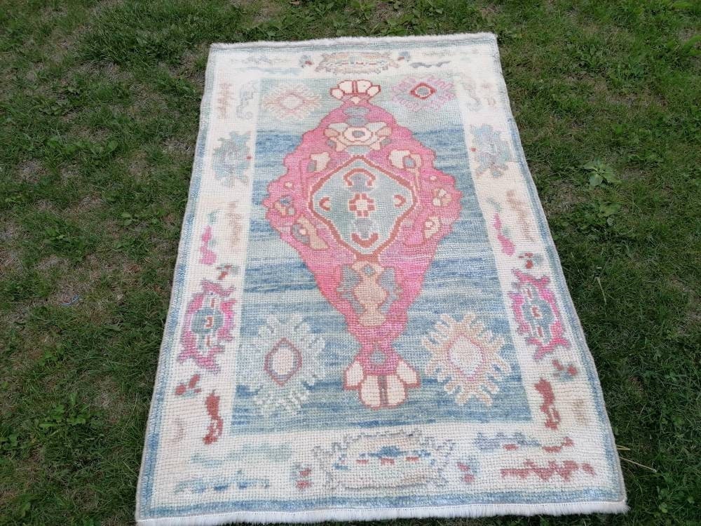 Oushak turkish wool rug 2.11 x 4.5  oushak handmade rug, living room rug, bohemian rug