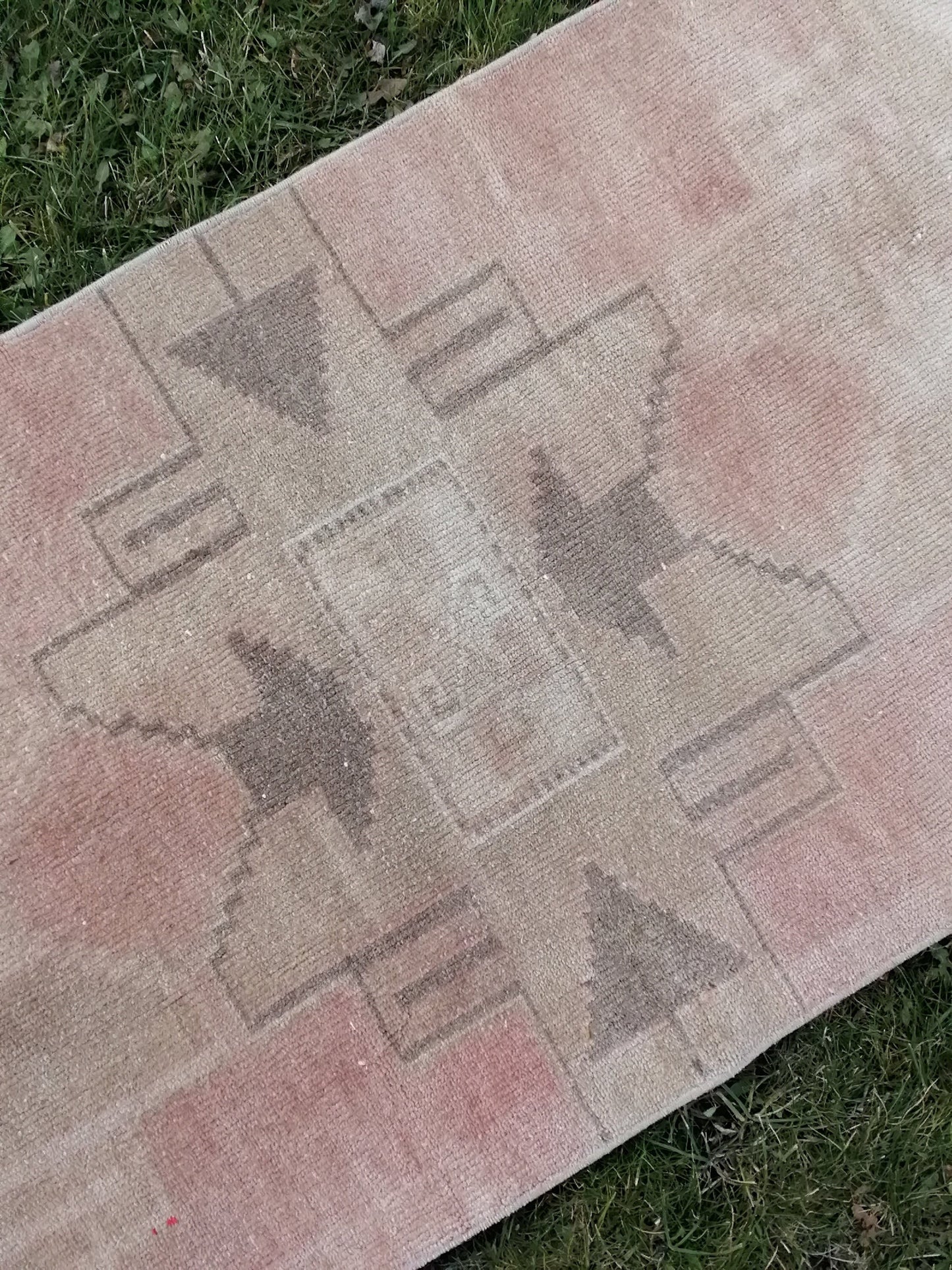 2.3 x 9 Vintage rug pastel vintage oushak rug, faded unique handmade runner rug,
